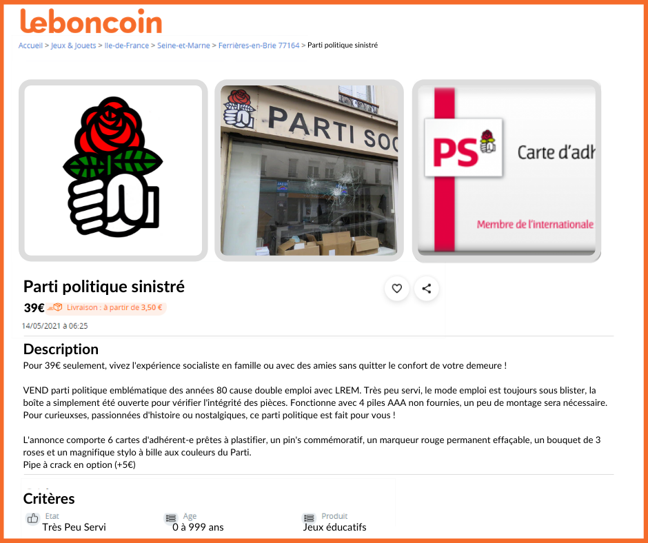 14 mai 2021 [Actus – PS à vendre]