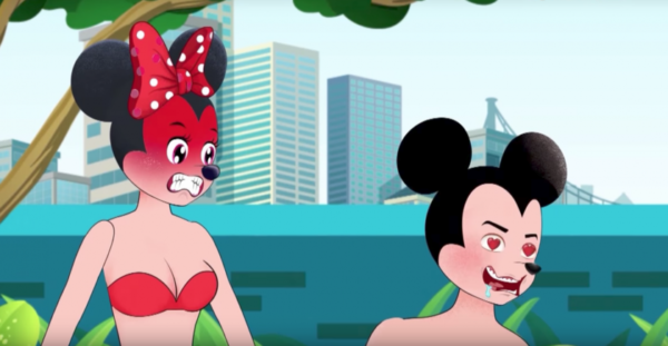Mickey et Minnie dans un jacuzzi