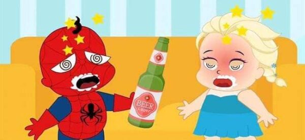 Spiderman et Elsa boivent de la bière