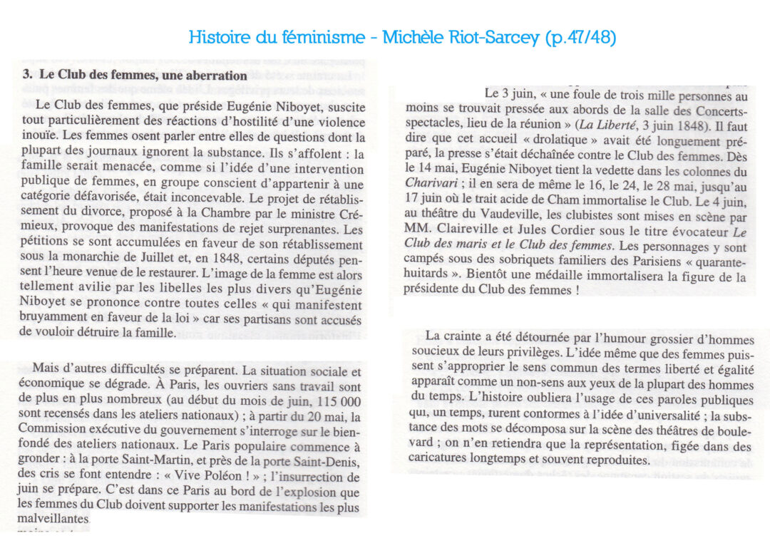 Scan d'un chapitre de l'Histoire du Féminisme, l'OCR est juste en dessous