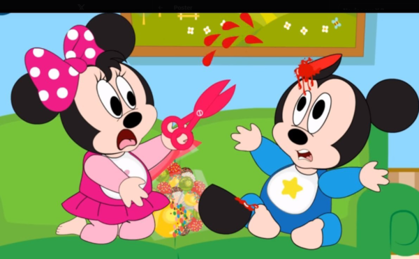 Minnie découpe l'oreille de Mickey (avec du sang)